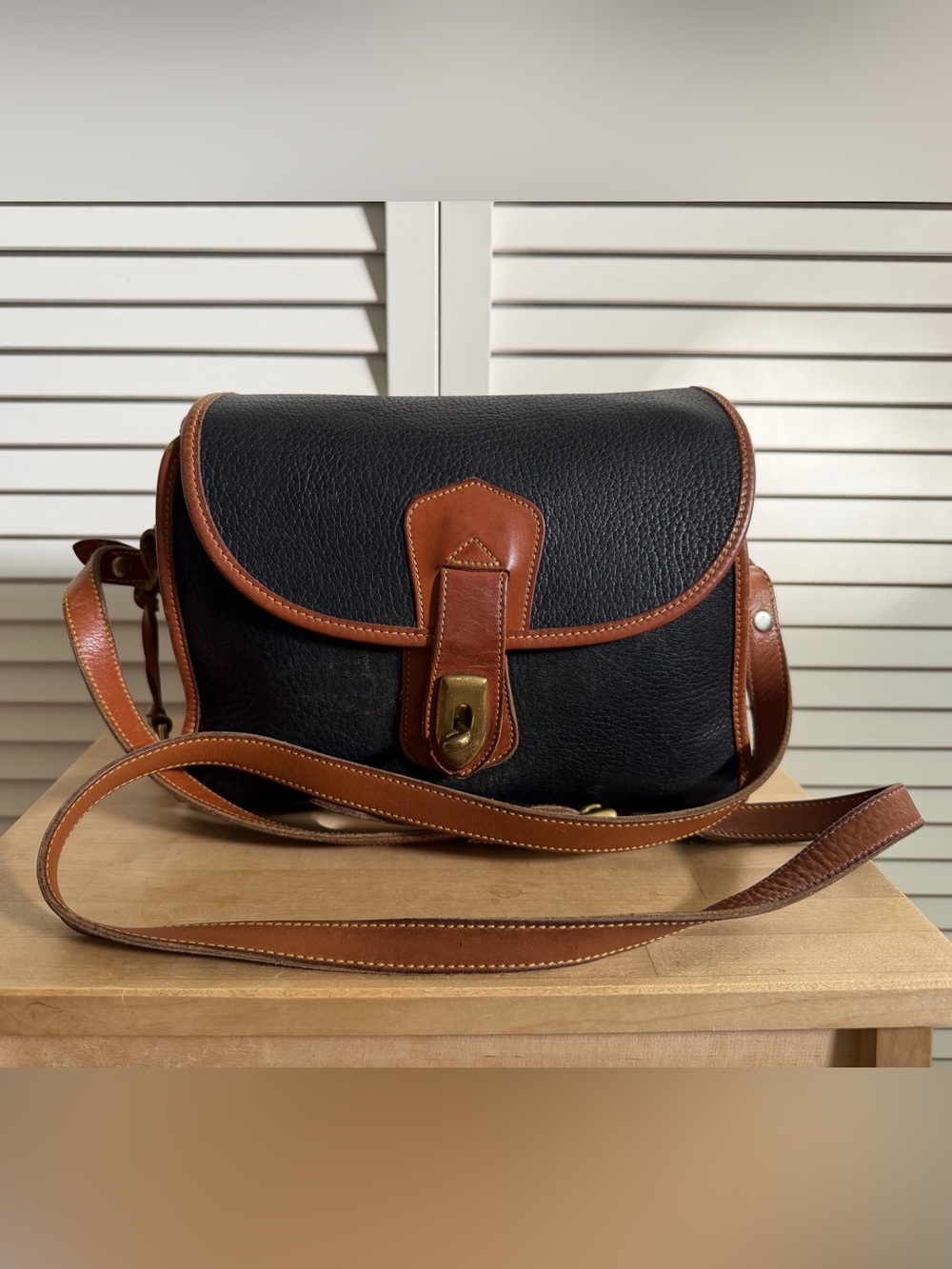 Vintage Black and Tan All Weather Leather Arrowhead Essex Dooney & Bourke